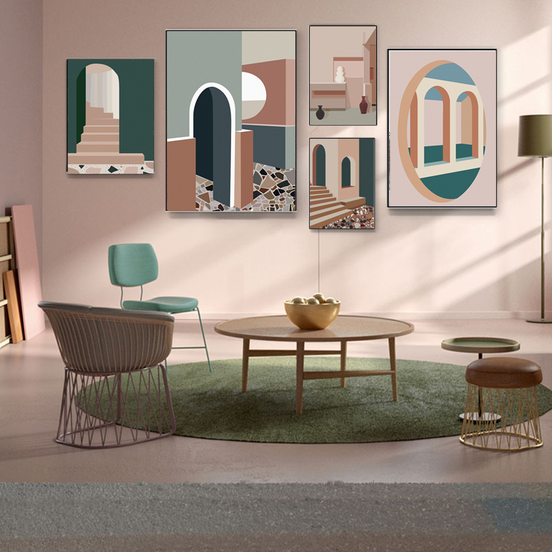 Retro Morandi Building Canvas  - đánh giá và giá Interior Design Build