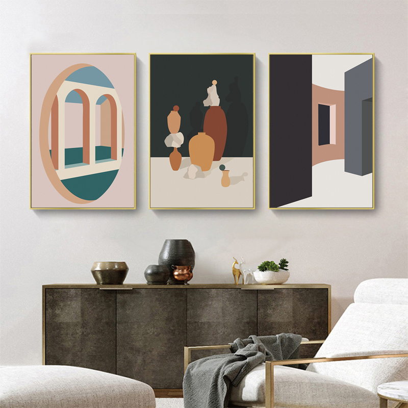 Retro Morandi Building Canvas  - đánh giá và giá Interior Design Build