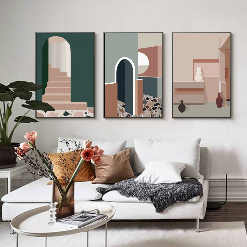 Retro Morandi Building Canvas  - đánh giá và giá Interior Design Build