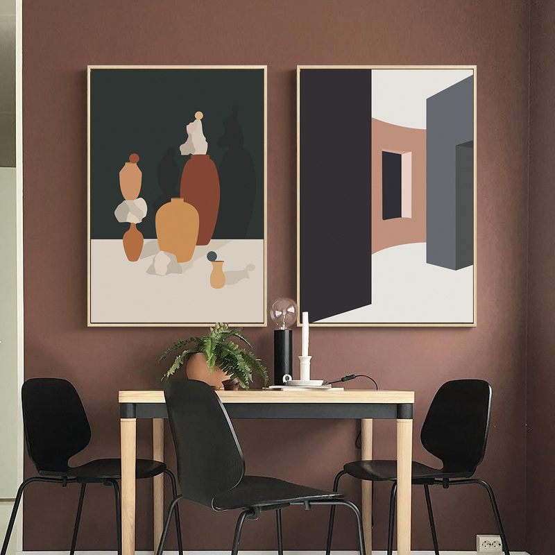 Retro Morandi Building Canvas  - đánh giá và giá Interior Design Build